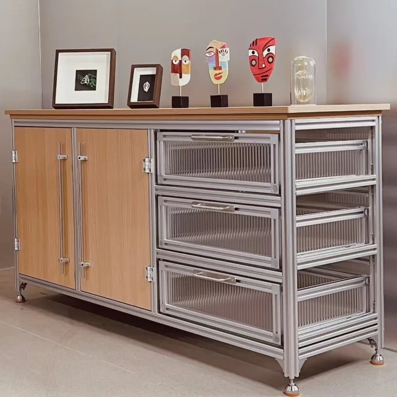 Ocean plate coffee cabinet, aluminum profile rack, medieval style storage acrylic multi-layer locker against the wall