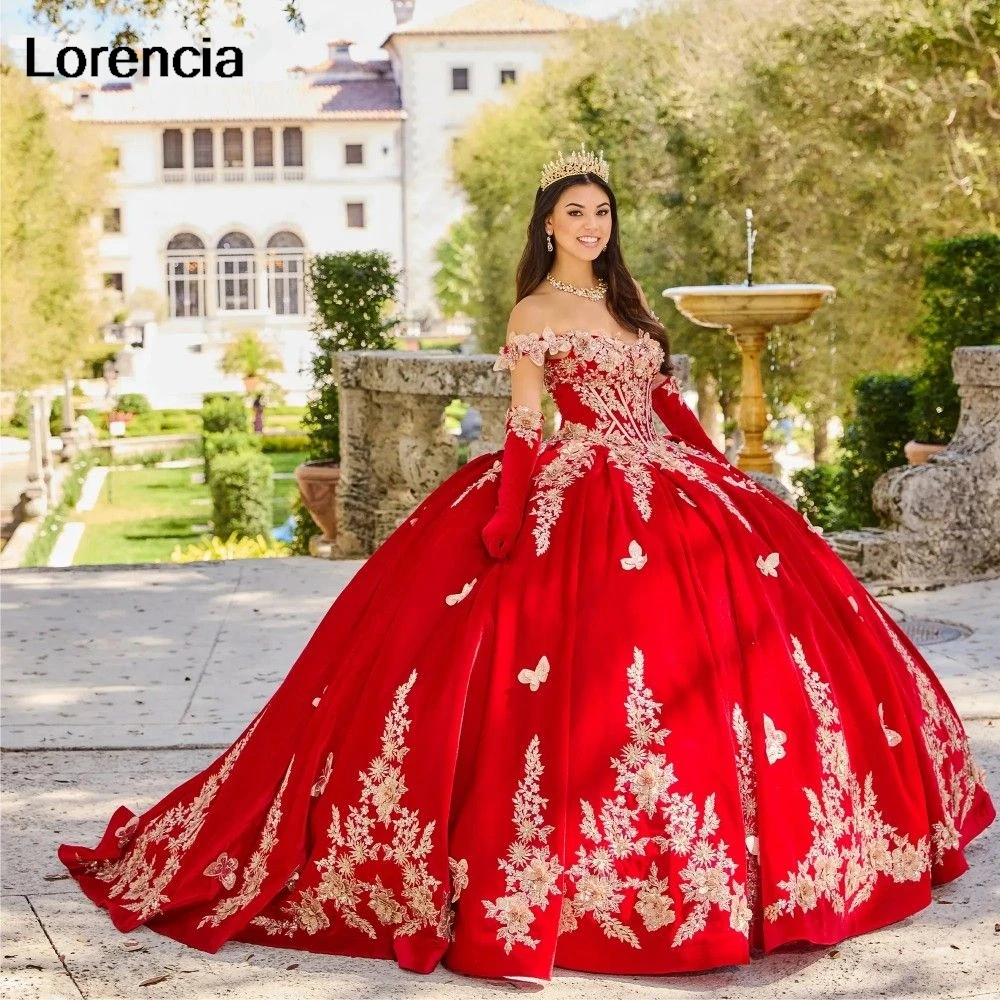 Customized Red Quinceanera Dress Gold Lace Floral Applique Beading With Cape Mexican Corset Sweet 16 Vestidos De 15 Años YQD656