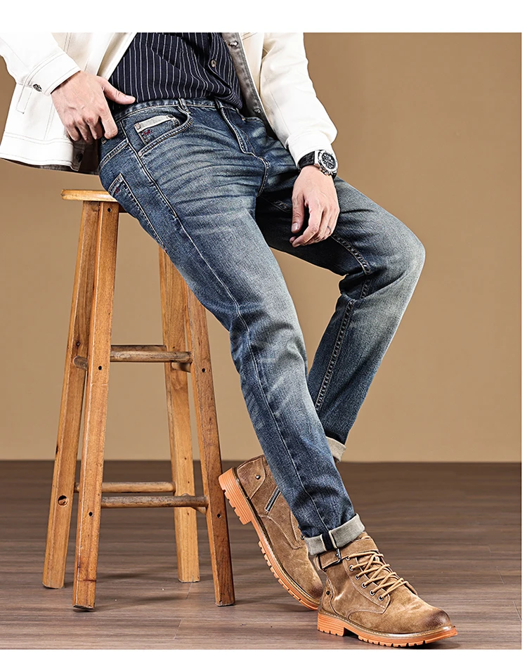 Autumn and winter men's new red tannin enzyme graphite wash process small straight leg jeans