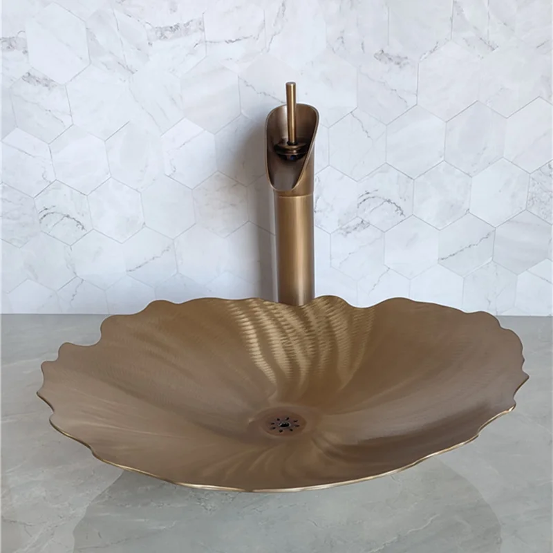 Matte Black Flower Shape Handmade Wash Waschbecken Bowl Bathroom Lavatory Countertop Sink Hand Art Wash Basin