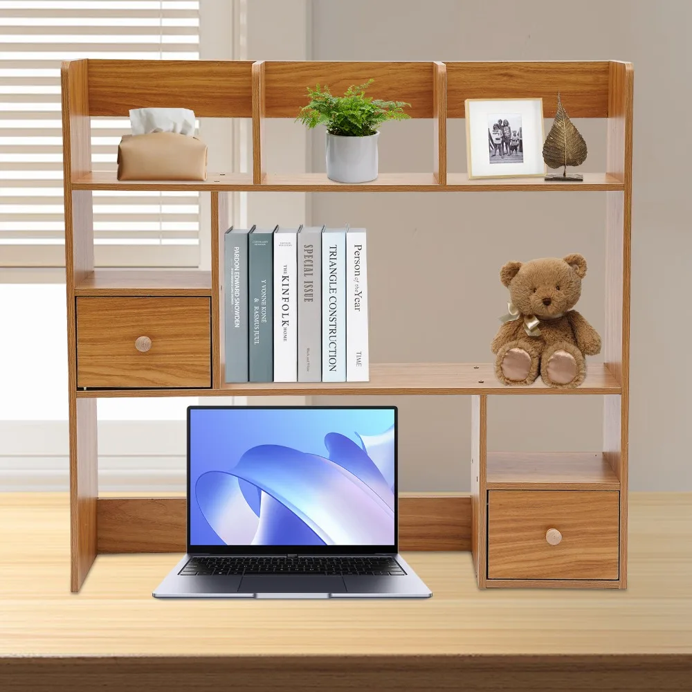 

Desktop Bookshelf Desk Storage Organizer Adjustable Desktop Display Shelf Rack Counter Office Storage Rack Top Bookcase