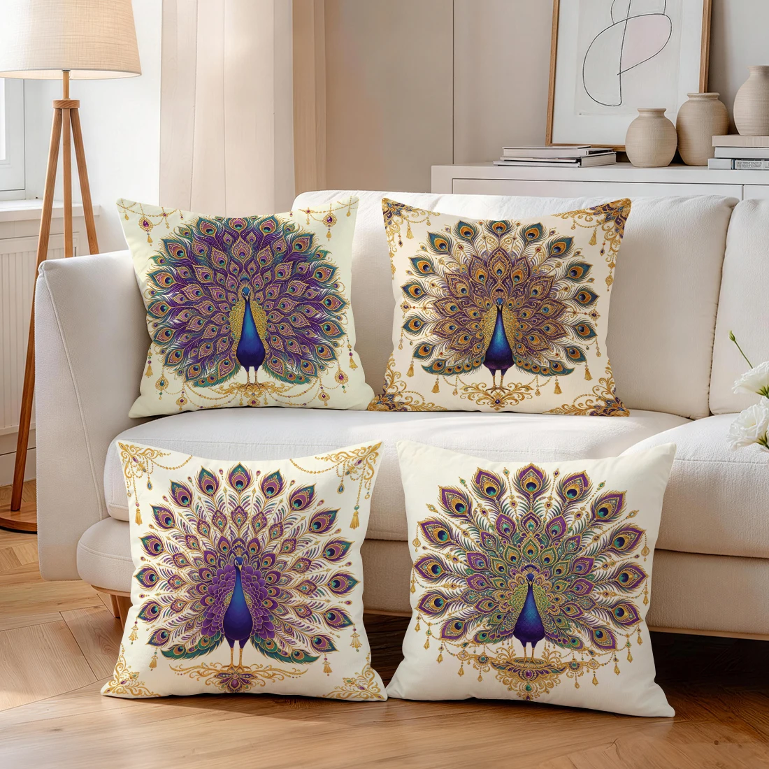Gorgeous Peacock Pillowcase Printed Polyester 40/45/50cm Throw Pillowcover Decorative Sofa Cushion Pillowslip Home Decor
