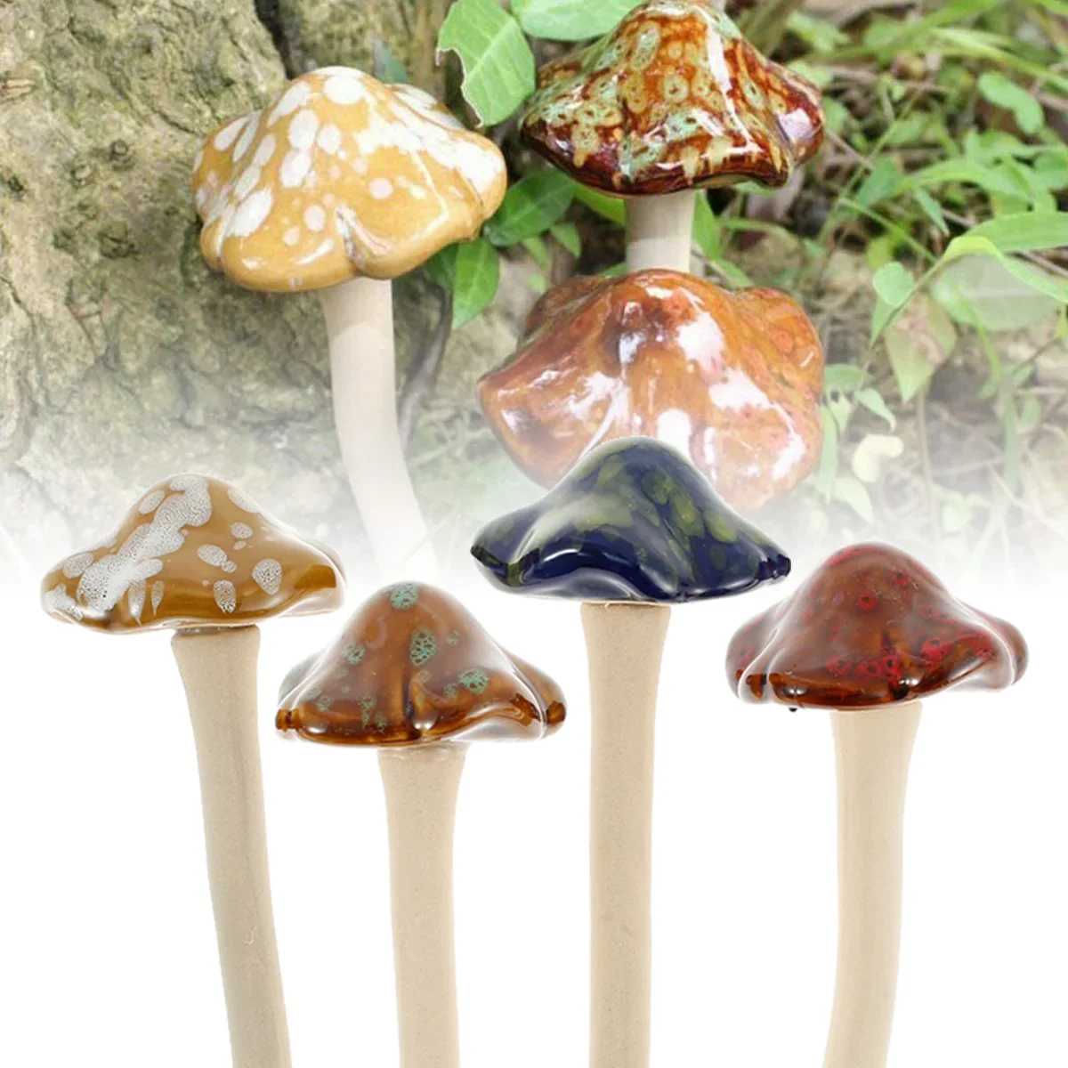 

4Pcs Ceramics Mushrooms Decorations Fairy Garden Mushroom Ornaments Realistic Mushroom Sculpture Garden Landscape Statue Decors