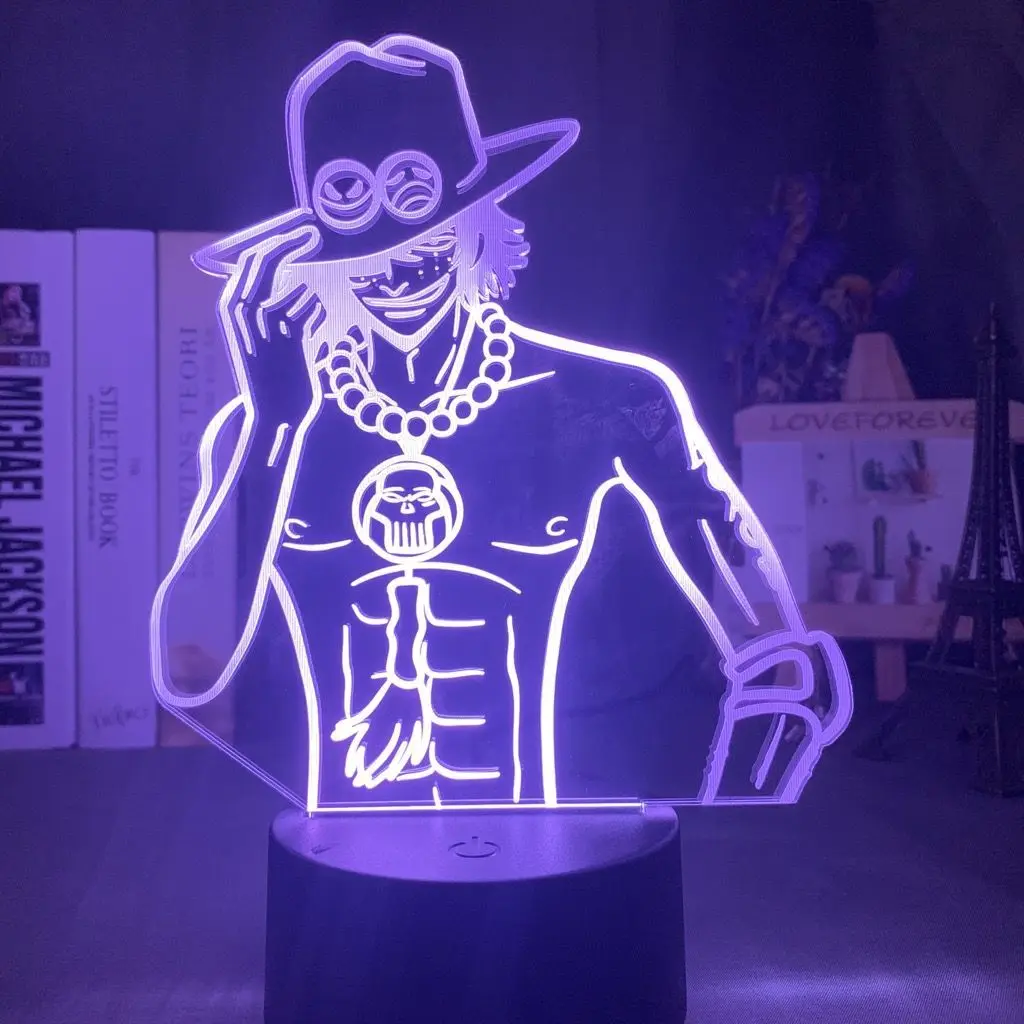 One Piece Ace Anime Cartoon Cute Acrylic Light-up Stand Figurine 2D Style Bedroom Atmosphere Night Light Desktop Decoration Gift view 3