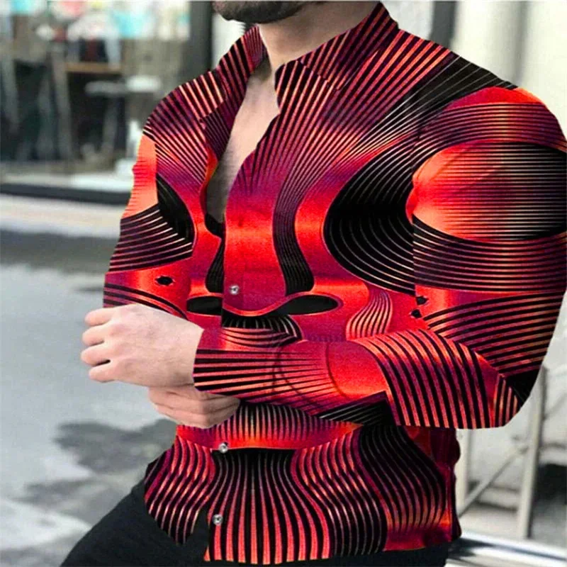 Men's shirt cuffed 3D printed daily holiday long sleeve button clothing casual and breathable