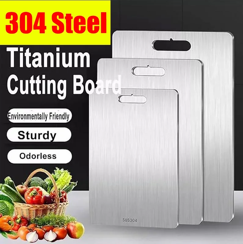 

Titanium Cutting Boards for Kitchen Stainless Board 304 Steel Thickened Double Sided Food Grade Portable Fruit Meat Chopping