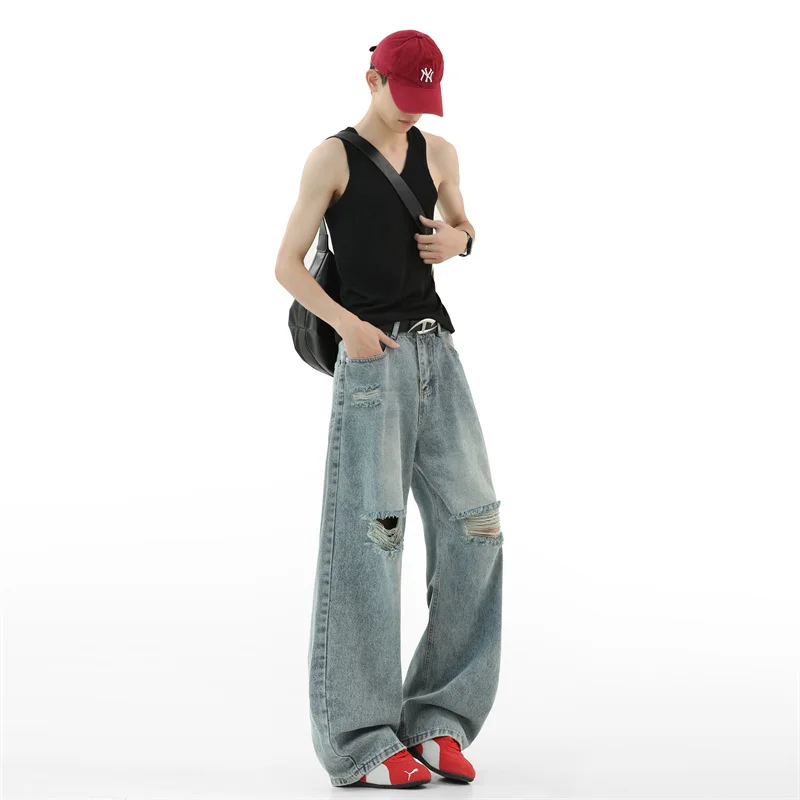 Ripped Jeans Men 2025 Autumn New Baggy Distressed Denim Pants Loose Drop Street Style Fall Fashion High Quality