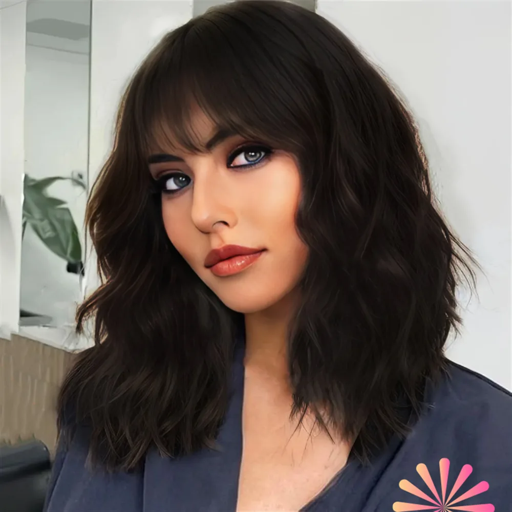 

European and American Women's Synthetic Medium-Length Wool Curly Wig Full Hair Style Fashion Bangs Medium-Length Hair Headpiece