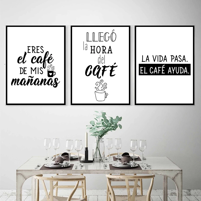 Spanish Coffee Quotes Sign Posters and Prints Kitchen Decor Pero Primero Cafe Black White Minimalist Art Canvas Painting Picture