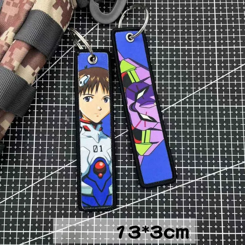 Evangelion Keychain Anime Embroidery Key Tag Motorcycles Cars Backpack Chaveiro Keychain for Friends Fashion Key Ring Gifts