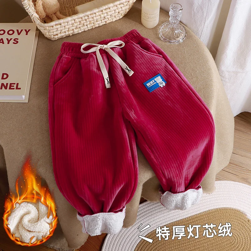 Children Plus Velvet Pants Boys Girls Warm Thicken Trousers Kids Winter Casual Sweatpants 1-6 Year Baby Elastic Waist Pants