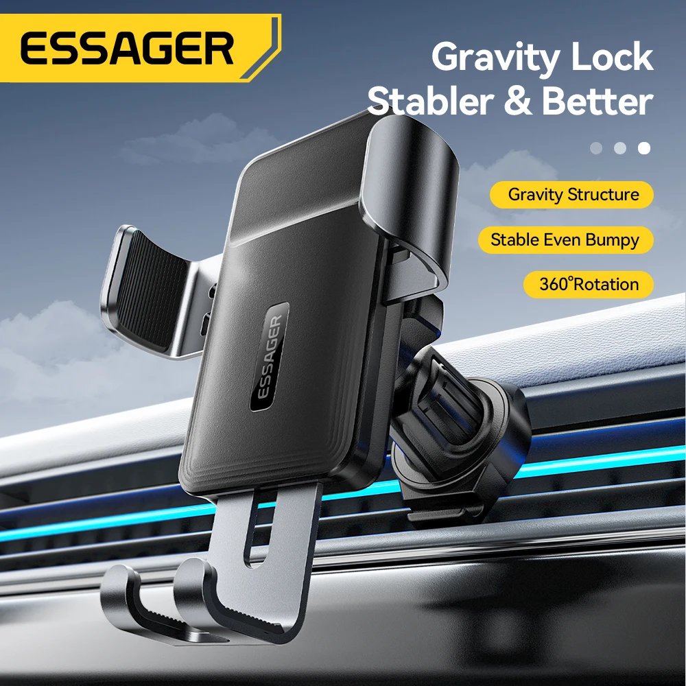 

Автомобильный держатель для телефона Essager Gravity, зажим для вентиляционного отверстия, подставка для мобильного телефона с диагональю 4,7-6,5 дюймов, iPhone 16, 15 14 13 Pro Xiaomi