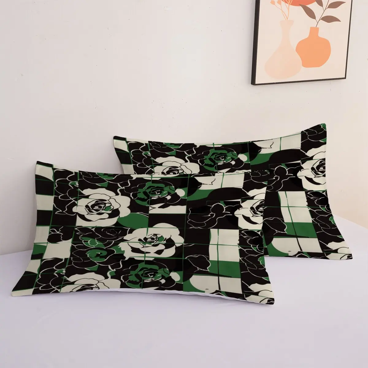 Black and  rose pattern  Down duvet cover large size  green geometry  Printed duvet cover 3-piece set with 2 pillowcases