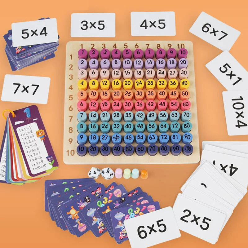 Tablero de multiplicación Montessori 99, ayuda para enseñanza de matemáticas, juego de mesa de división de multiplicación, juguetes educativos para edades tempranas para niños