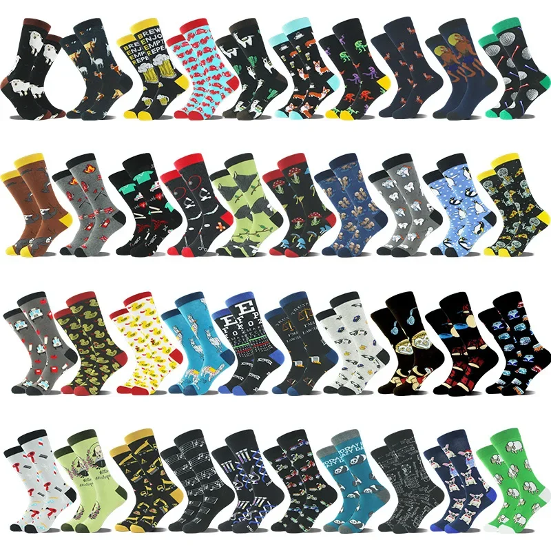 Man Socks Spring Summer Creative Cotton Animal Socks Funny Cute Art Flexible Fruit Female AB Socks Trend Harajuku Unisex