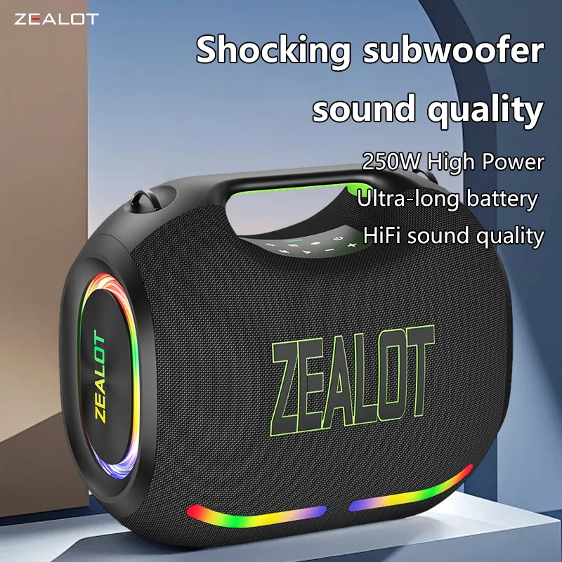 

Zealot ZE21 250W Wireless Speaker With Carry Handle, TWS Dual Pairing, Fast Charging, 48000mAh Power bank, EQ Mode, RGB Light.