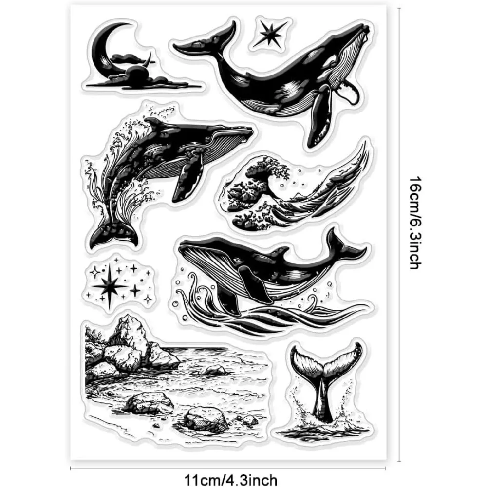 Whales Clear Stamps Marine Life Clear Rubber Stamps Moon Star Silicone Stamps for DIY Scrapbooking Photo Album Decorative Cards