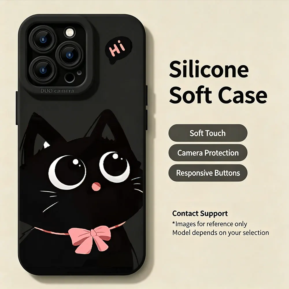 Shockproof Cartoon Black Cat Phone Case For iPhone 17 16 15 14 13 12 11 Pro Max X XS XR 7 8 15 16 14 Plus 16E With Strap Cover view 6