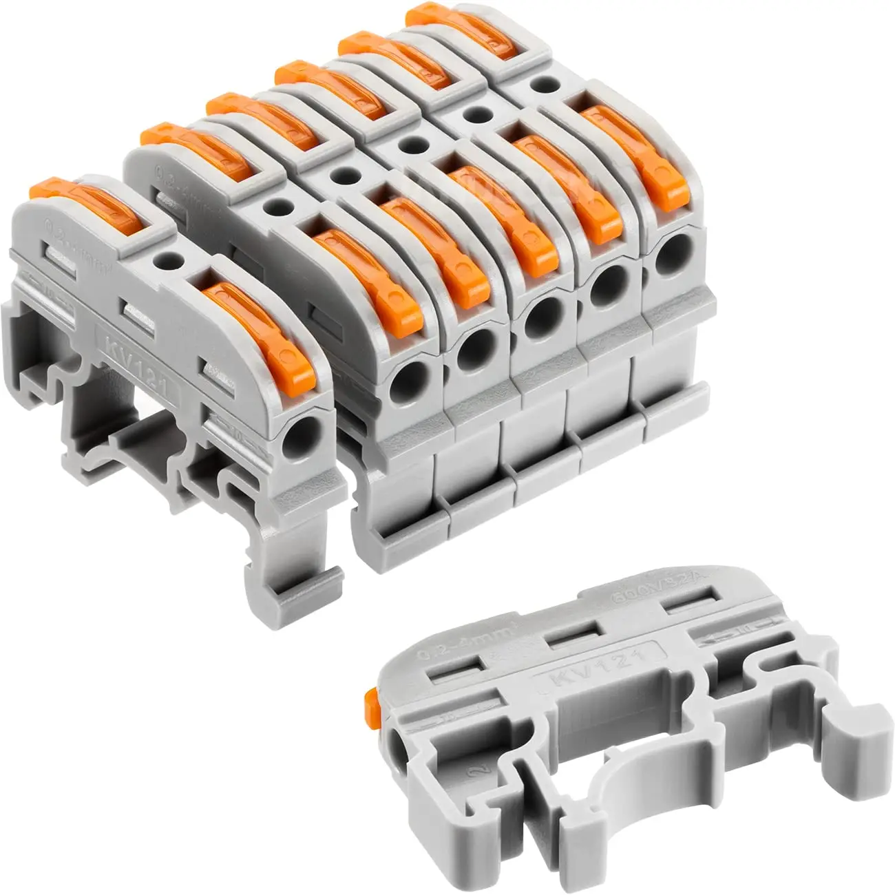 2/5/10Pcs KV121 DIN Rail Terminal Block,1 In 1 Out Quick Lever  Wire Connector,24-12AWG Screwless Cable Connector