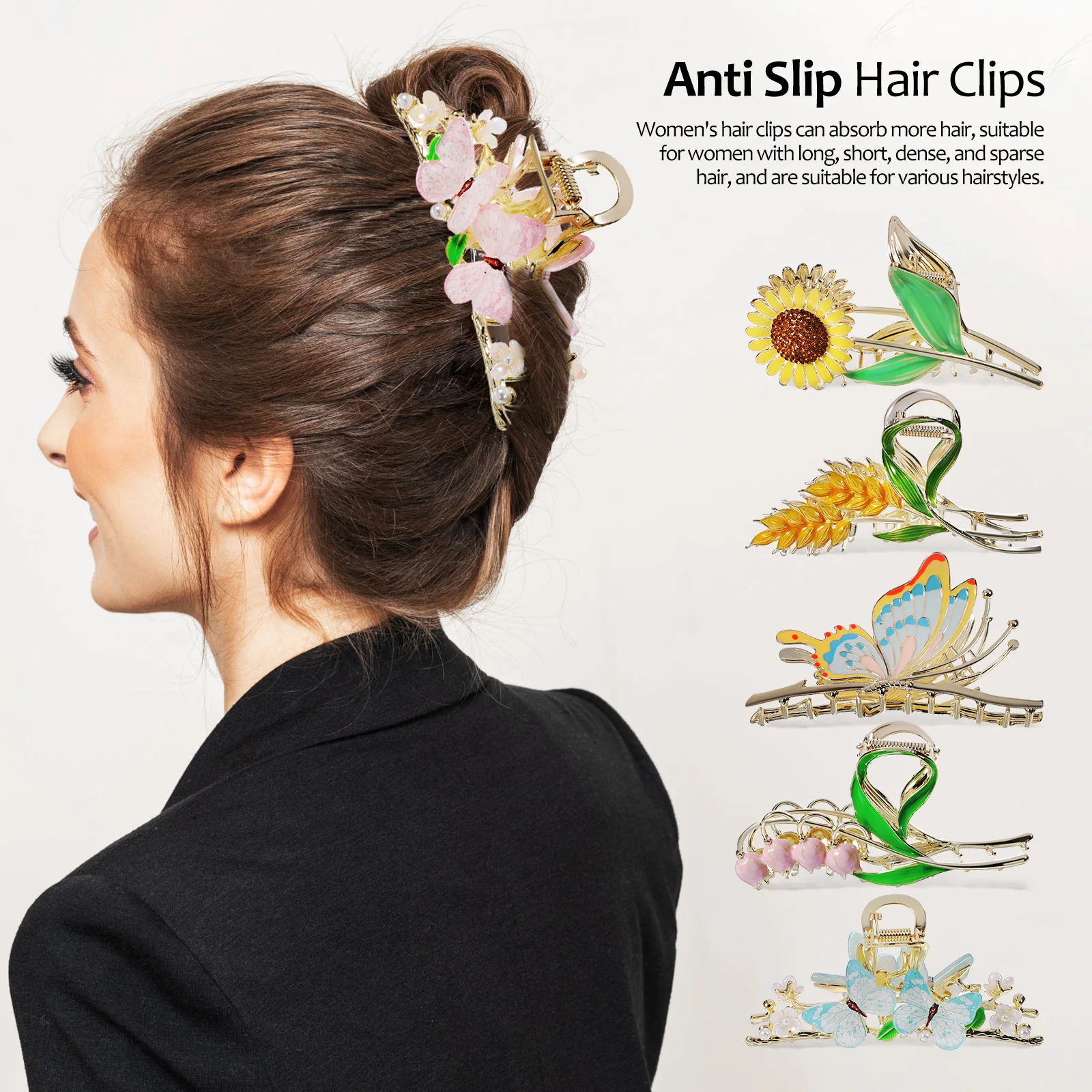 

6 Pcs Metal Flower Claw Clip French Barrette Hair Clips Large Claws Barrettes for Women Decorative Pins