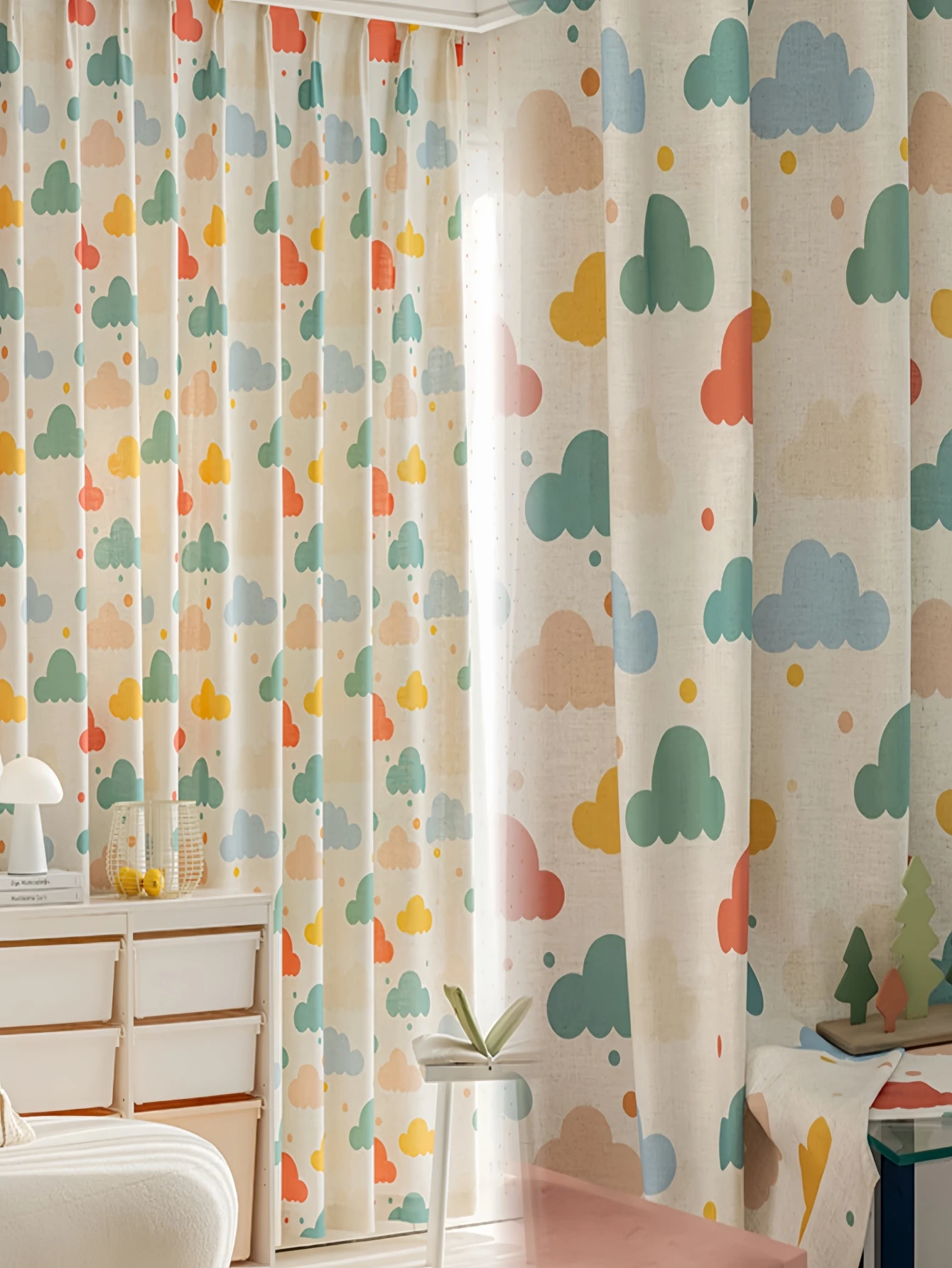 1 pc Cartoon colored cloud print Sheer Curtain  for children's rooms  luxury unique digital printing  curtain for Bedroom