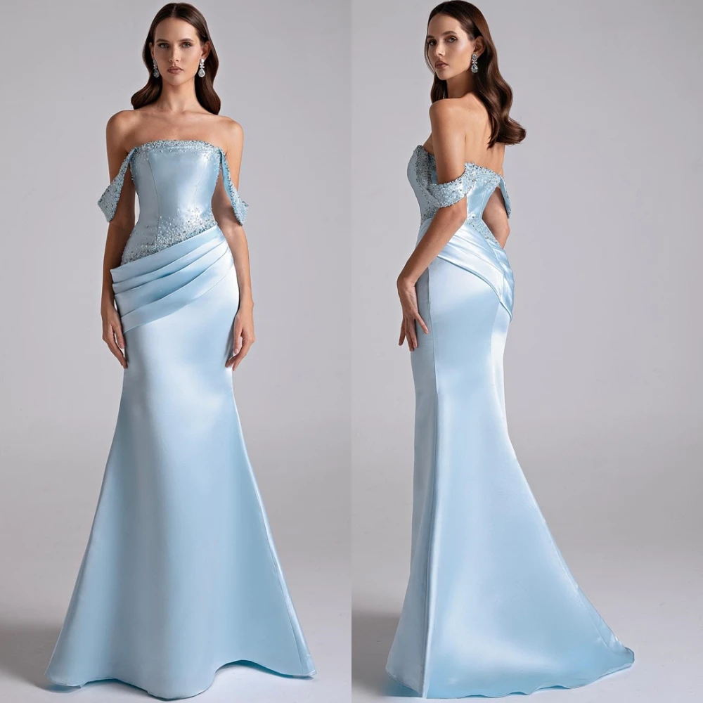 

Customized High Quality Strapless Evening Dress Elegant Satin Mermaid Prom Dresses Classic Sweep Train Special Occasion Gowns