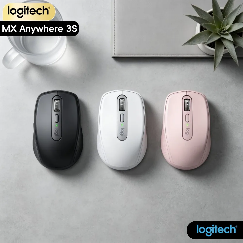 High-Performance Logitech MX Anywhere 3S - 8K DPI Glass Tracking, Hyper-Scroll, Silent Click, 3-Device Sync, USB-C Charging