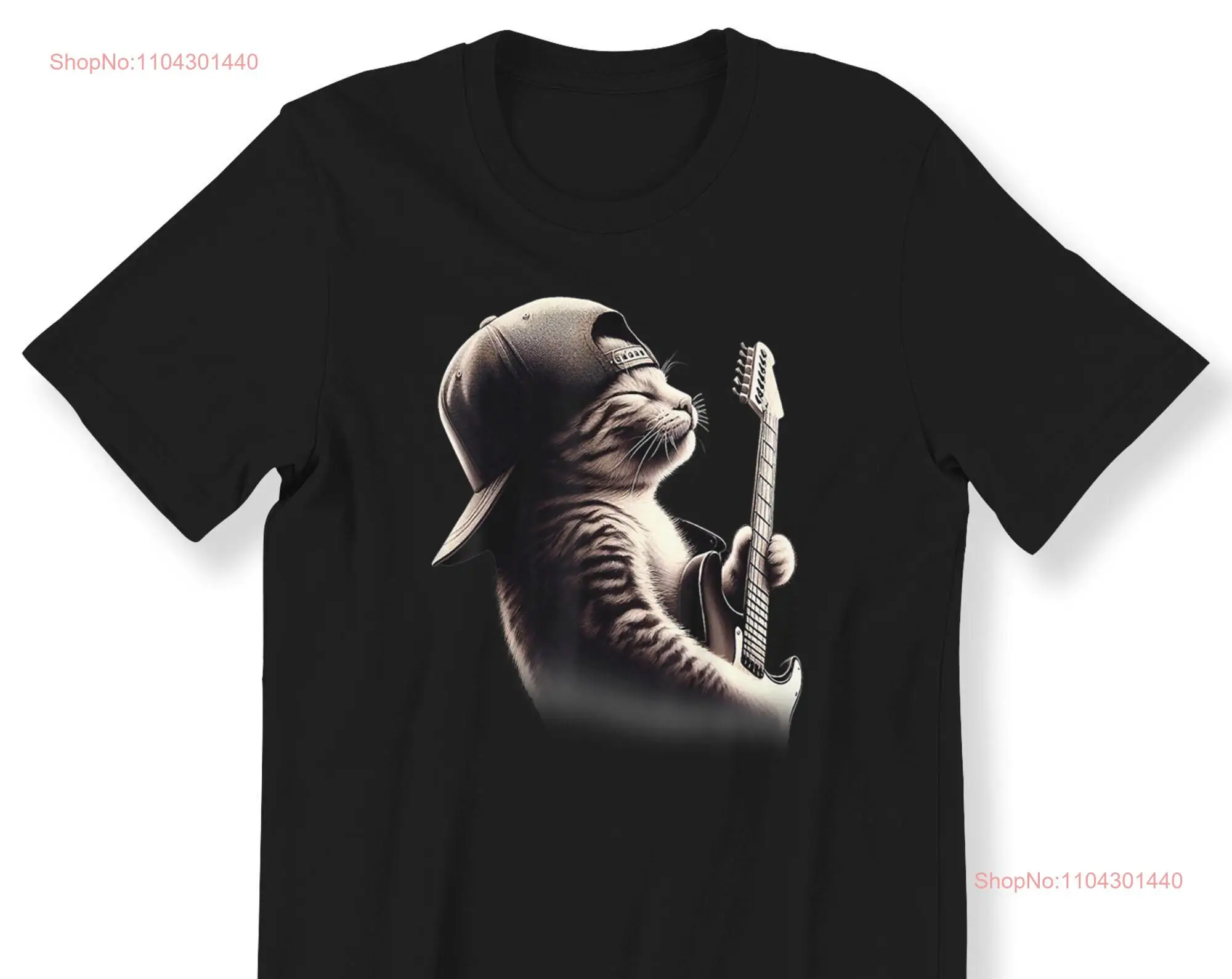 Cat Playing Guitar T shirt For And Kids Lovers GifT Idea Rock Music Lover long or short sleeves