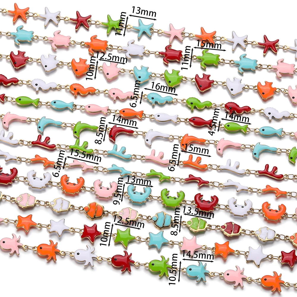 0.5M/Lot Stainless Steel Colorful Ocean Animal Starfish Pendants Enamel Chains for DIY Necklace Bracelet Jewelry Finding view 2