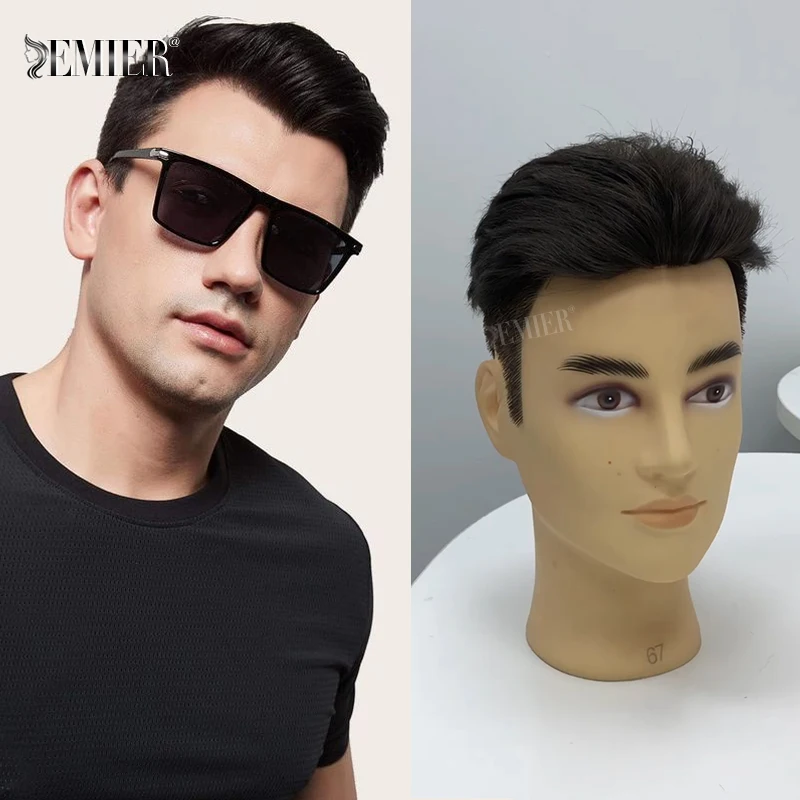 Injected Human Hair Toupee For Men Pre Styled Male Hair Prosthesis Full Skin Toupee 100% Human Hair Men's Capillary Prosthesis