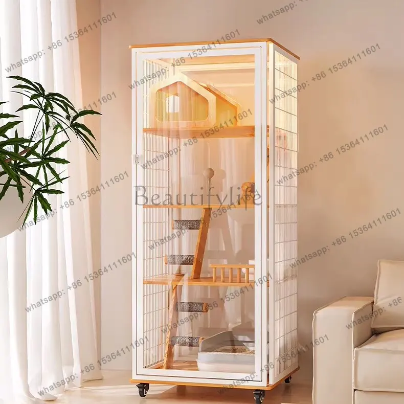 Luxury cat villa does not occupy a panoramic glass solid wood indoor cat cabinet with basin toilet