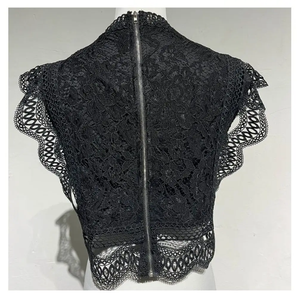 Sweet Style Elegant Lace Sleeveless Top Stand Collar Short Length Embroidered Vest Slim Fit Floral Lace Tank for Women