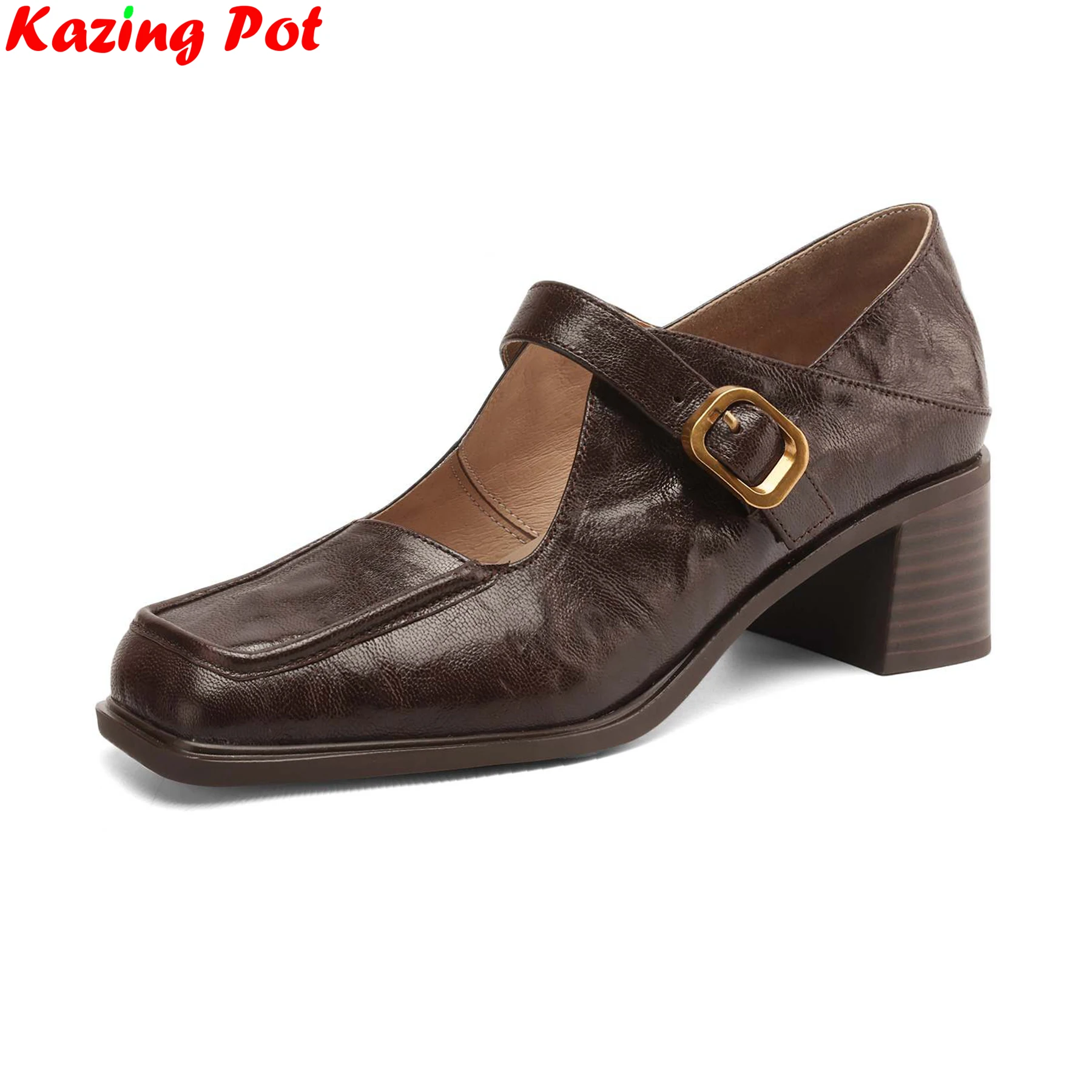 

Krazing Pot 2025 Sheep Leather Square Toe High Heels Retro Summer Shoes Concise Mary Janes Brand Office Lady Catwalk Women Pumps