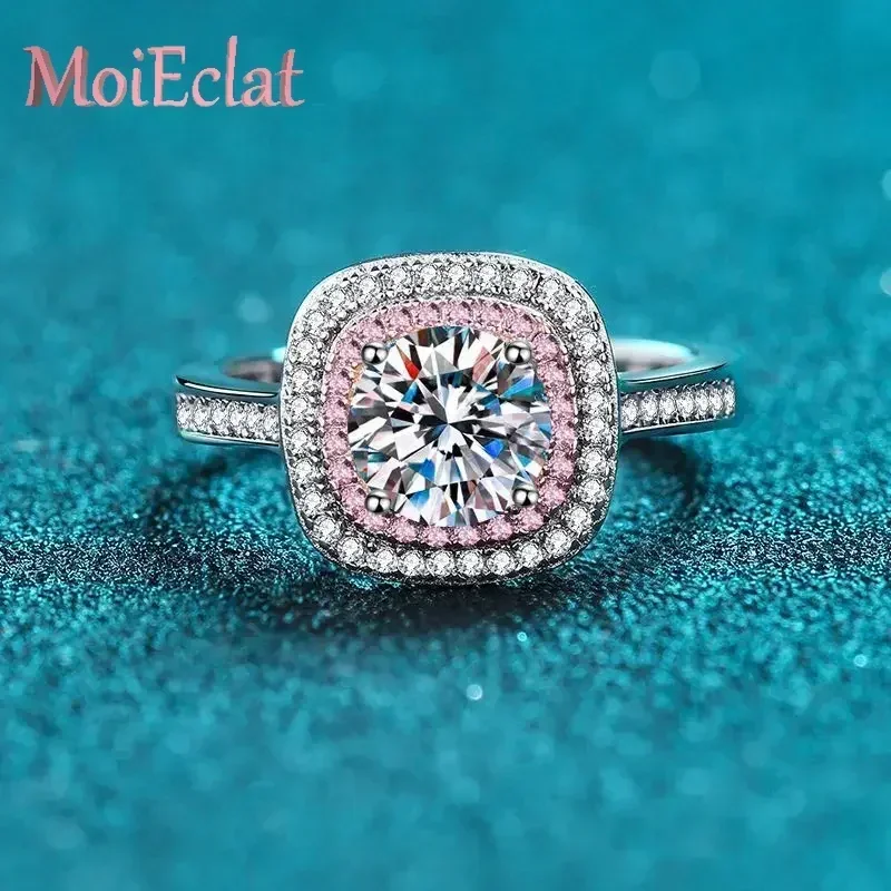 Square Wrapped Pink Moissanite Gems 1 Carat Women's Rings, Fashionable Atmosphere Ring PT950 Platinum Timeless Jewelry for Her