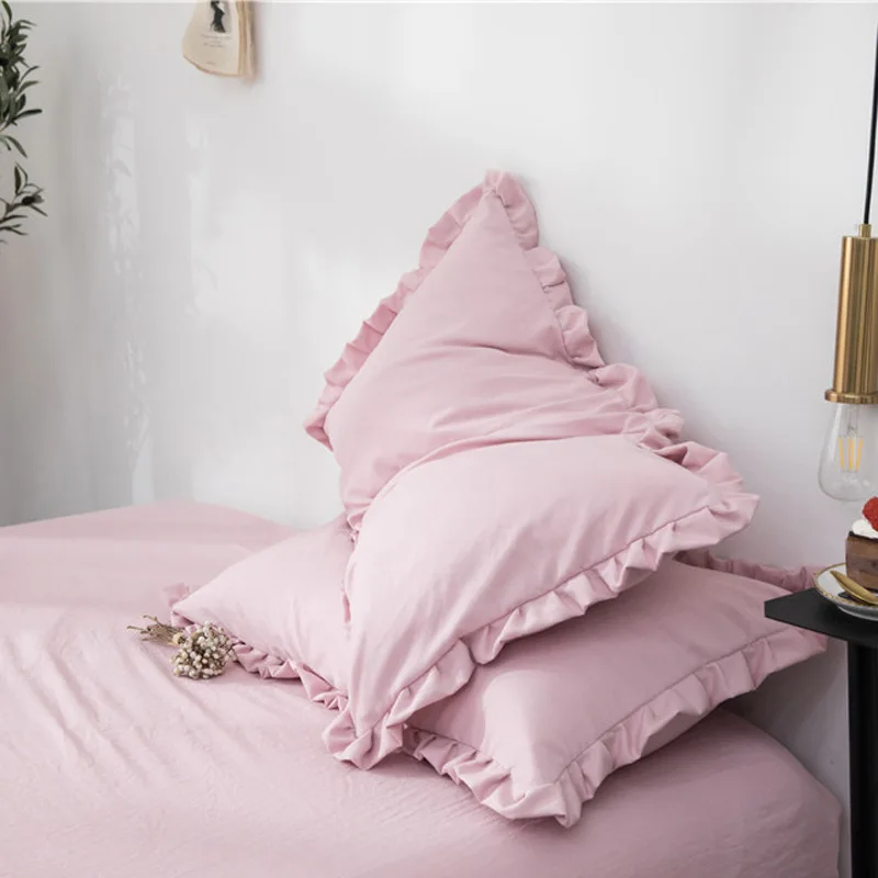 

Princess Pillowcase Cotton Lace Edge Soft Throw Cover Pillow for Girls Room Decor Bedding Cushion Case Solid Color Sleeping
