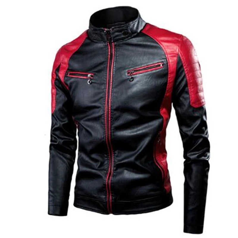 Herfst Winter Heren Lederen Gesplitst Jas Jas Rits Stand Kraag Motorfiets Revers Jacks Overalls