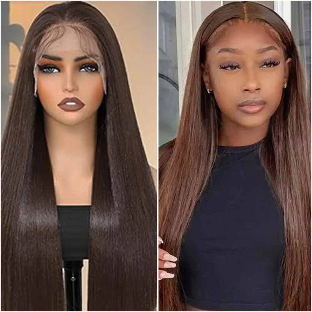 

#4 Chocolate Brown Human Hair Wig Chocolate Brown Straight 13x6 HD Lace Frontal Human Hair Wigs 200 Density 32 36 Inch for Women