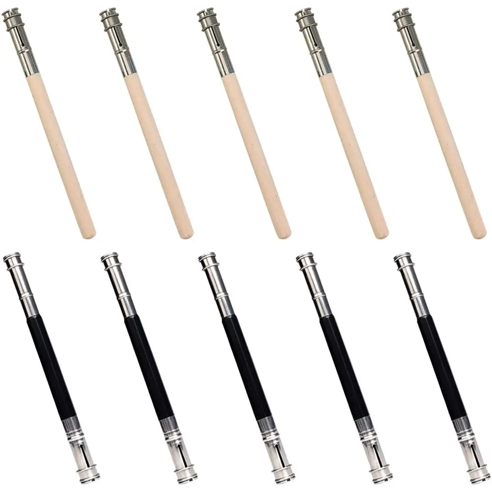 10pcs Pencil Short Holder Lengthen Tool Wooden Pole Black Wood 5pcs Each Wooden Extender For Pencil School Office Supplies