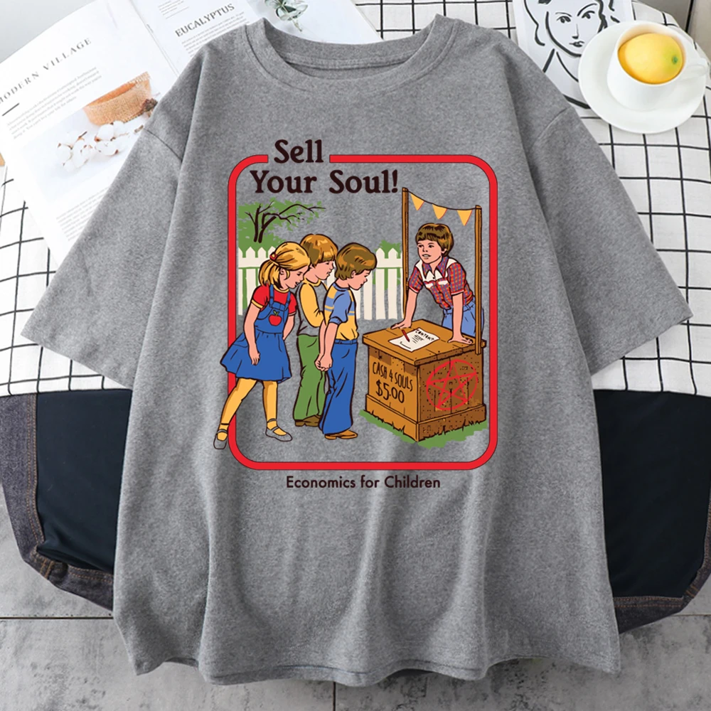Horror-Comic-Serie verkaufen Ihre Seele Wirtschaft für Kinder Männer T-Shirts Straße T-Shirts lose Baumwolle T-Shirt Kleidung Straße T-Shirt