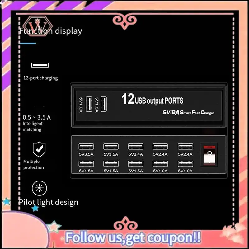 

Upgraded Mobile Phone Universal USB Multi-Port Charger Socket 5V2.4A Intelligent Distribution Socket 1 PCS US-Plug