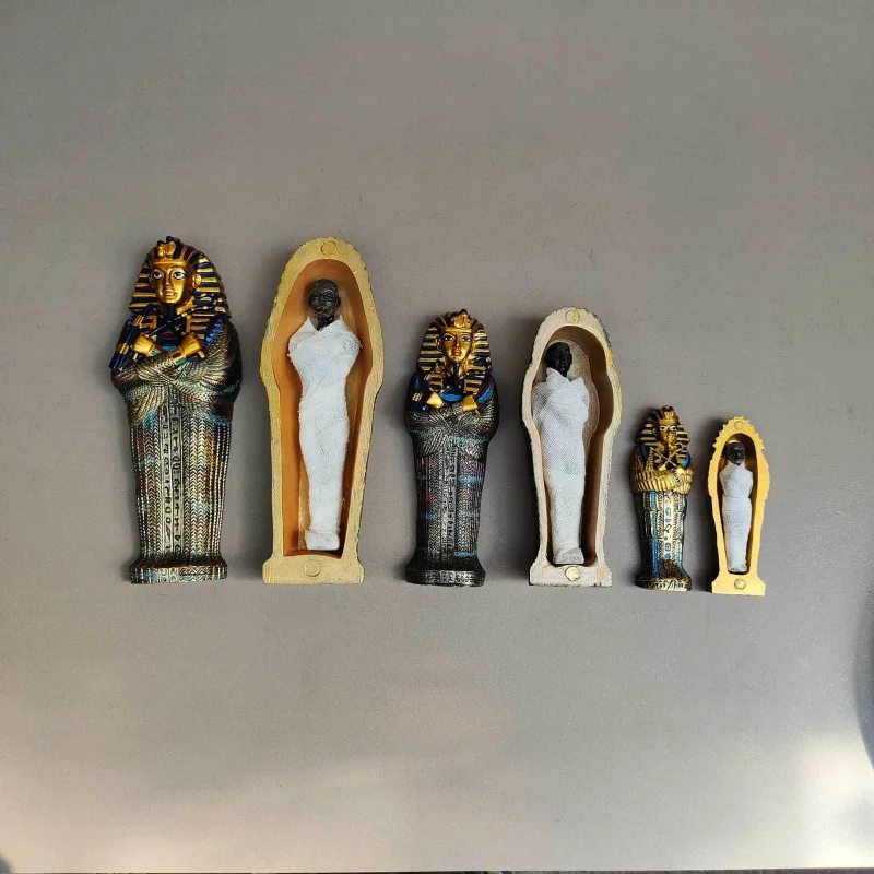 Mummy figurine, pyramid decorative item, Egyptian pharaoh travel souvenir, coffin model