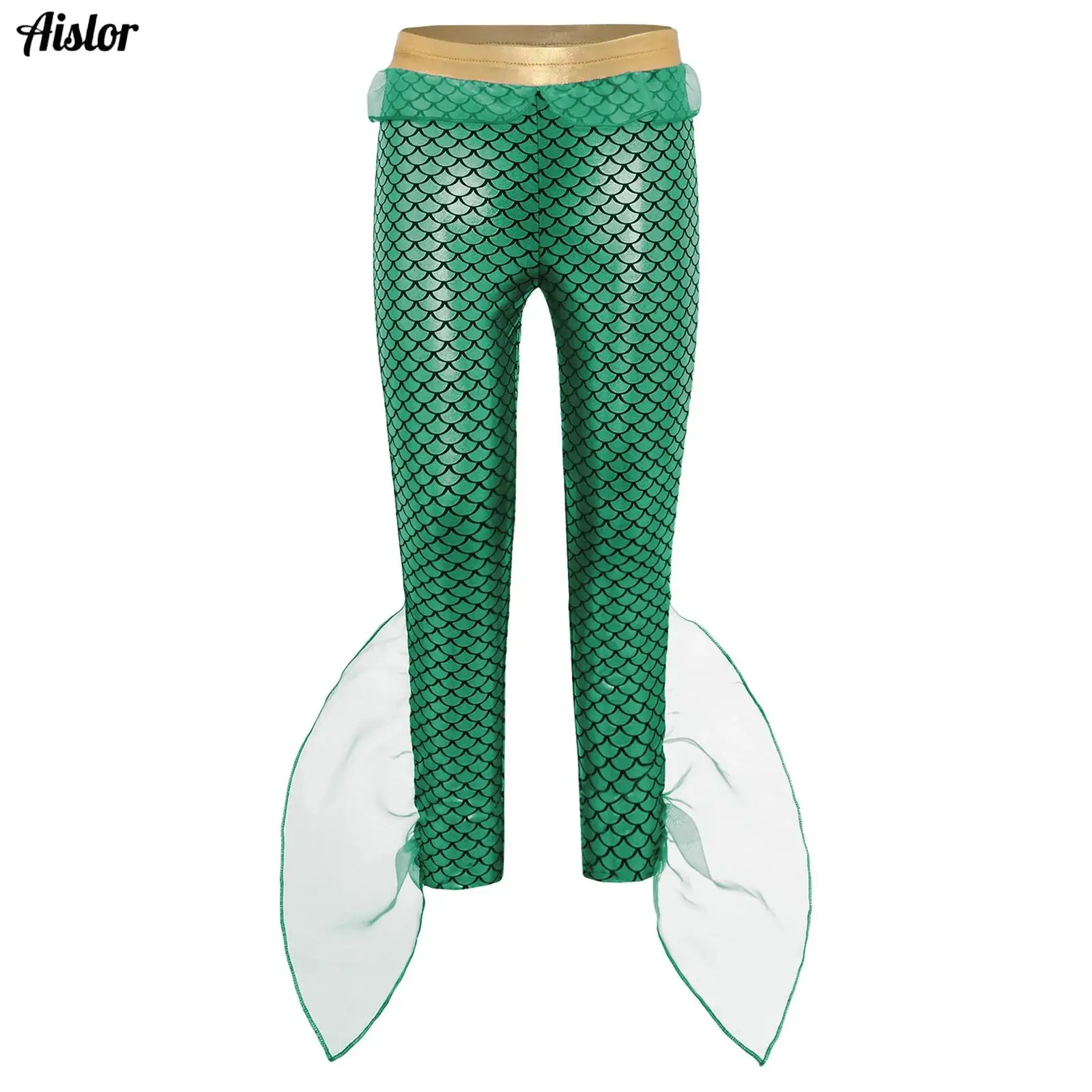 

Girls Boys Halloween Mermaid Pants King of the Seas Costume Fish Scales Print Ruffle Swim Pants Beachwear Rave Cosplay Costume