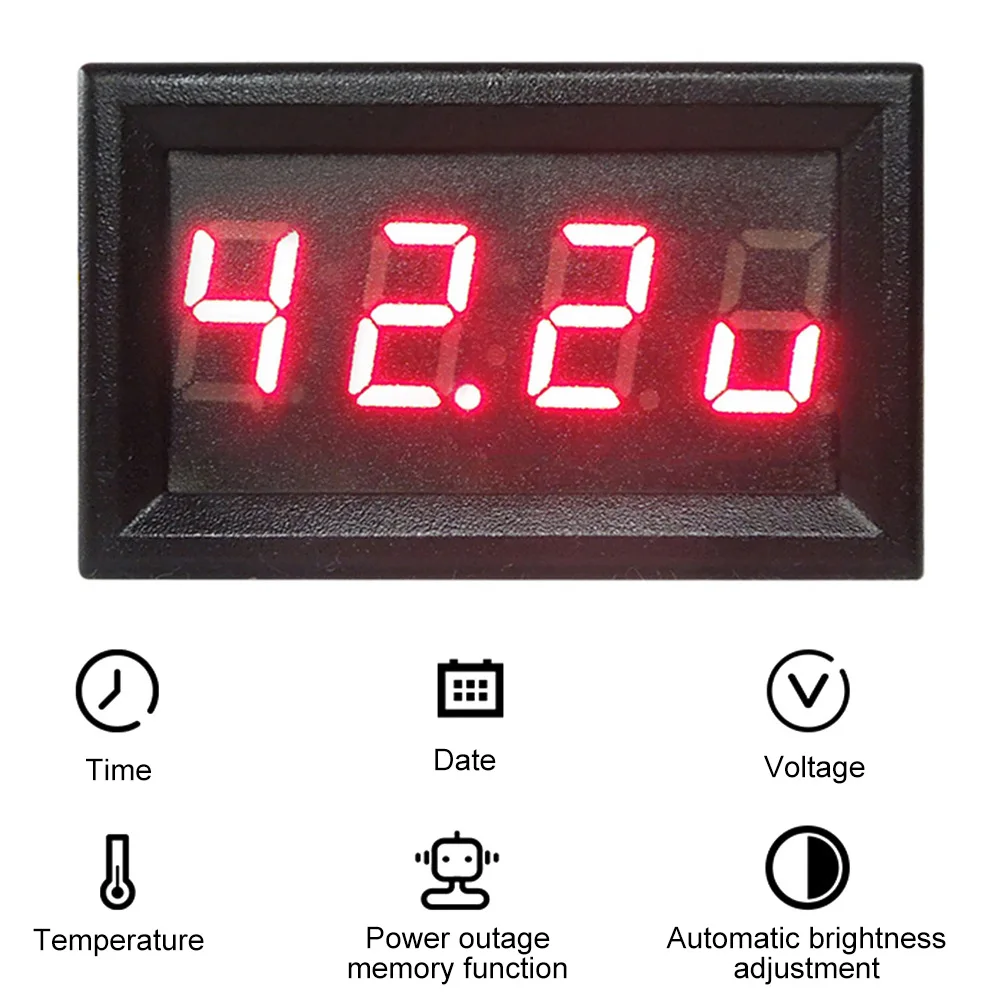 3 in 1 Electronic Clock Thermometer Voltmeter LED Digital Display DC 0-300V Voltage Tester -50℃~120℃ Temperature Meter for Car