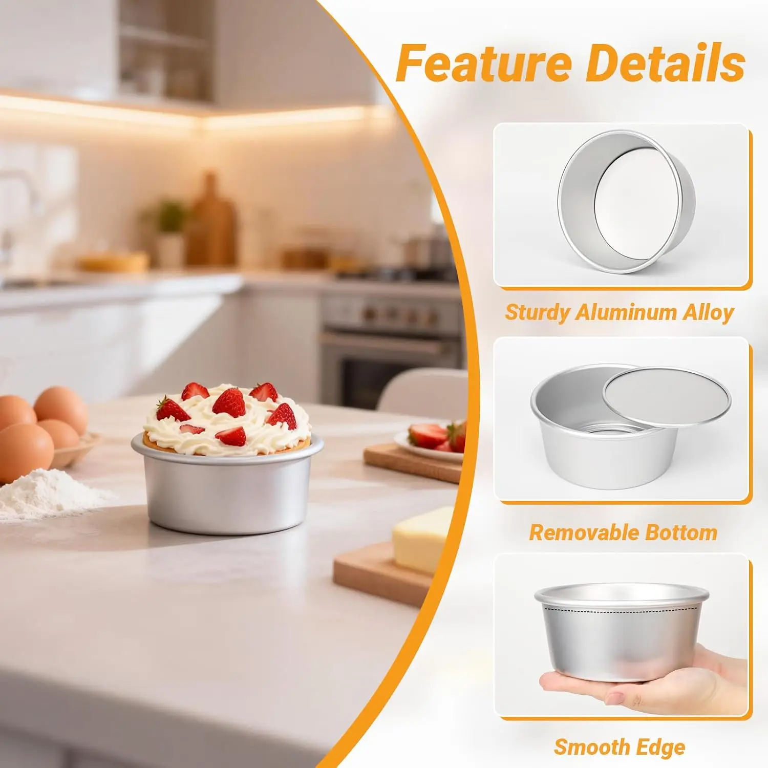 2-10inch Round Cake Pan with Removable Bottom Aluminum Baking Pans for Layer Cakes Bakeware Tools Baking DIY Tray Layer Tier