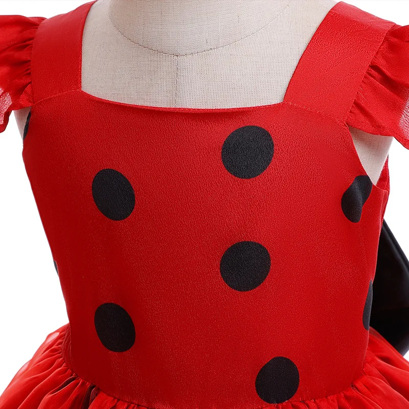 Christmas Ladybug Girls Dress Small Flying Sleeve Cosplay Princess Clothes Birthday Party Performance Baby Children Costume