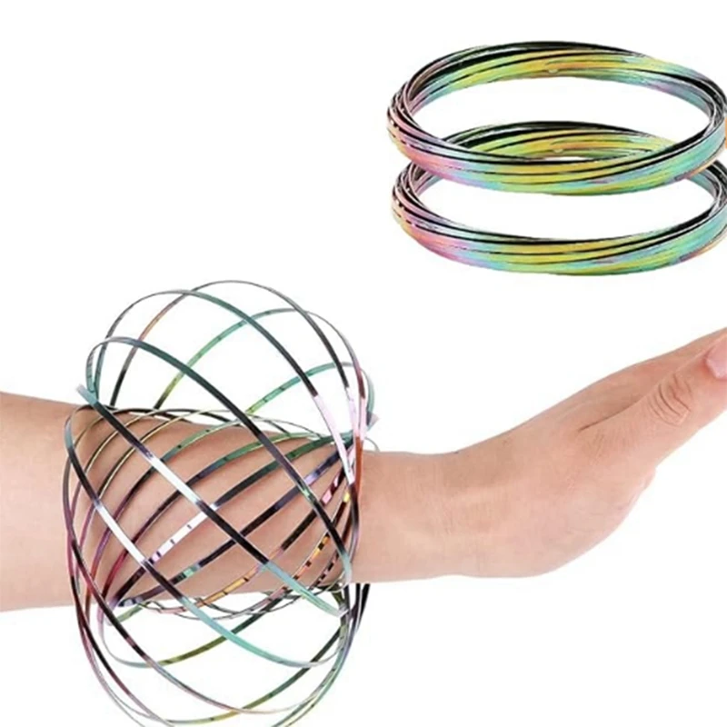 2Pcs Flow Ring Magic Bracelet Toy Metal Fastening Flow Rings Magic Hand Toy(Rainbow) Durable Easy To Use