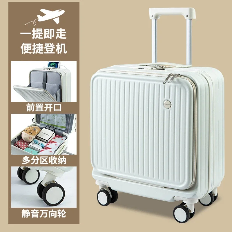 Front Open Mini Carry On Luggage 18 Inch Lightweight Trolley Suitcase Women Men Silent Spinner Wheels Travel Cabin Bag 20 Inch