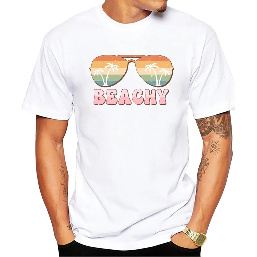 Short Sleeve Tshirts Harajuku Tee TEEHUB Basic Retro Rainbow Beachy Men T-Shirt Sunglasses Trees Printed T Shirts Summer Funny