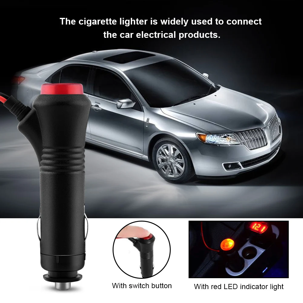 1.5m Male Car Cigarette Lighter Socket Power Plug Adapter On Off Switch  Fuse 12V 24V Cigar Lighter Power Cord Wire Adapter