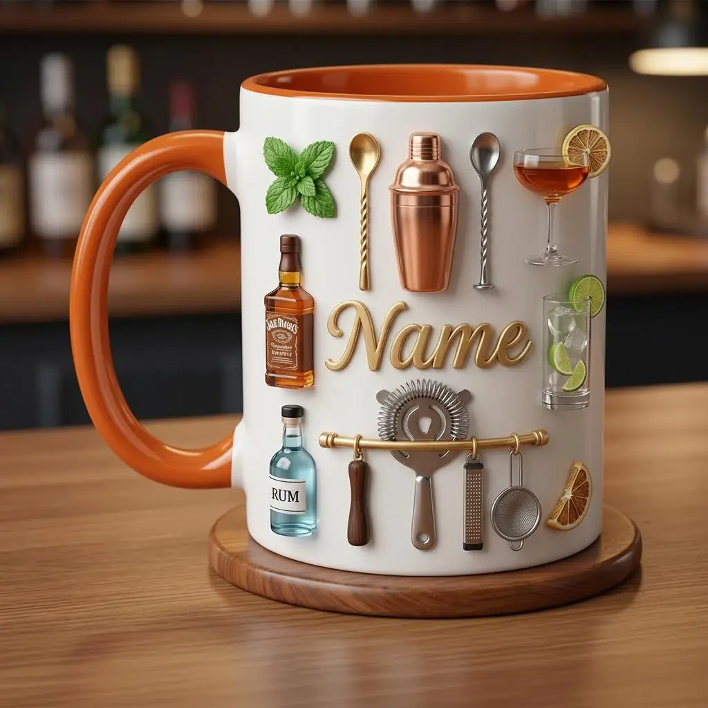 Personalized Bartender Mug 11oz Coffee Cup Barista Gift 2D Heat Transfer Home Office Use Holiday Thanksgiving Christmas Gift